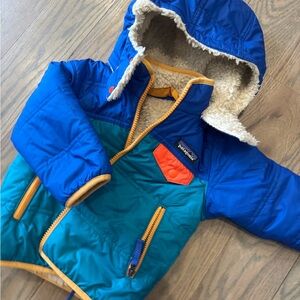 Patagonia Blue and Teal Jacket with Orange Trim